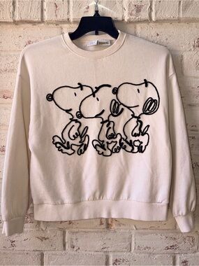 Zara Peanuts Snoopy Sweatshirt Girls 13/14 Fits Women’s XS S Raised Embroidered